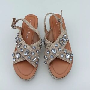 COPPER KEY Firefly Jute Jeweled Platform Espadrille Woven  Wedge  Sandals - 6M